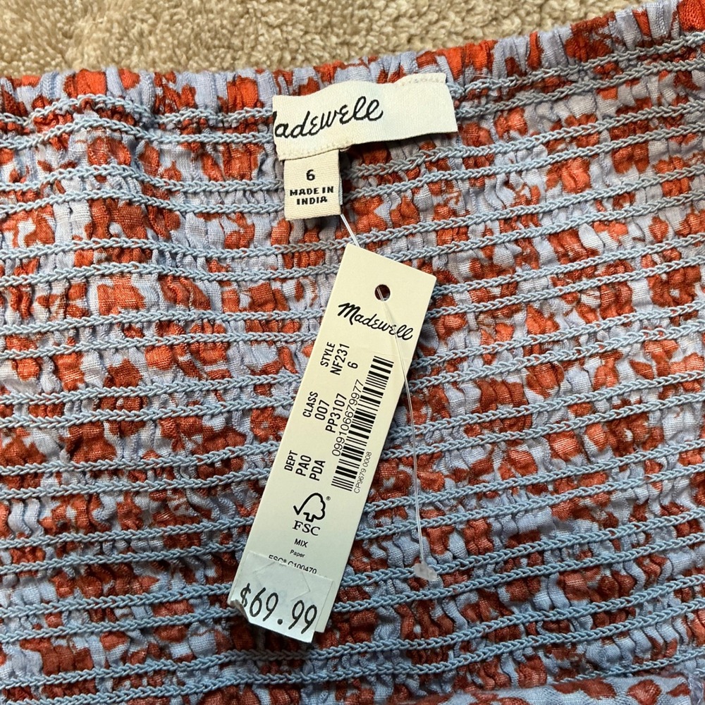 Madewell Smocked Top Womens 6 Button Front Piccola Floral NWT - Picture 5 of 6